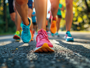 Runners feet on asphalt road