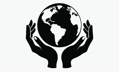 hands holding earth silhouette icon