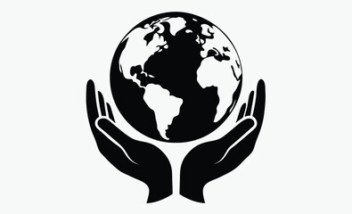 hands holding earth silhouette icon