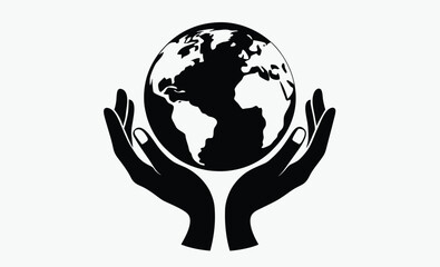 hands holding earth silhouette icon