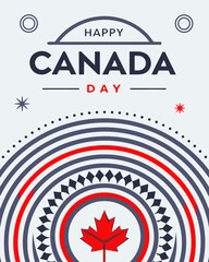 Happy Canada Day Poster with Red Maple Leaf and Circular Design, Patriotic Colors, National Holiday Concept, Generative AI