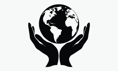 hands holding earth silhouette icon