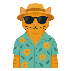 cat in summer clothes animal vector on white background vector animal in summer hat and sunglasses on white background