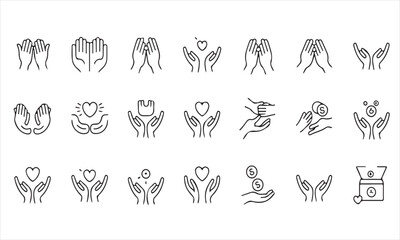 Collection of giving hands icons charity donation