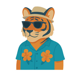 tiger in summer clothes animal vector on white background vector animal in summer hat and sunglasses on white background