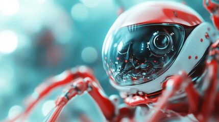 A striking close-up of a robot spider in a surreal environment, showcasing advanced technology and creativity in a visually captivating artistic representation.