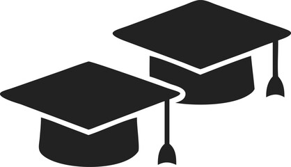 Black Silhouette Illustration of Two Graduation Caps Side by Side – Simple Mortarboard Design with Hanging Tassels – Academic Achievement Symbol for Graduation Events, Logos, and Educational Graphics