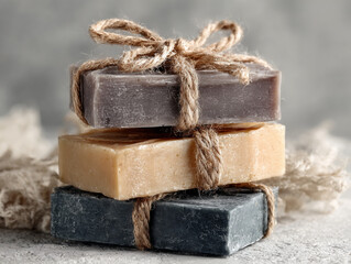 stack of eco friendly soap bars tied with twine