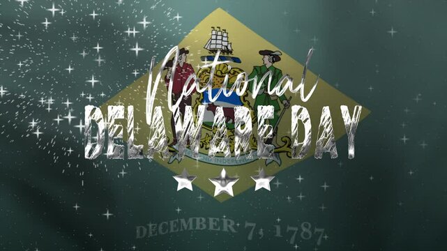 National Delaware Day Text Animation with waving Flag. Suitable for educational materials, holiday promotions, and historical presentations.