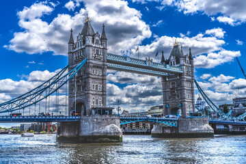 Tower Suspension Bridge, Thames River, London, England. Opened in 1894. Remains an Important...