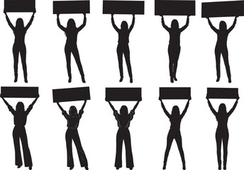 Standing Woman Hands Up Silhouette vector illustration