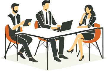 Obraz premium Business team collaborating during a meeting around a table with laptop and tablet