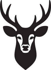 Naklejka premium Deer head black and white silhouette design, Elegant antlers wildlife vector sketch