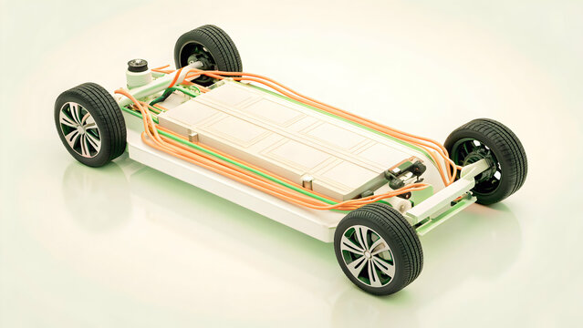 3D model of electric vehicle powertrain with energy flow