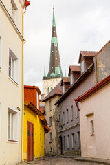 Eastern Europe, Baltic States, Estonia, Tallinn. St. Olaf's Church tower in Old town.