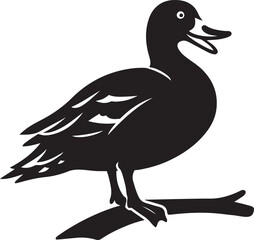 Obraz premium Duck perched silhouette nature theme, Waterfowl bird sitting black and white design