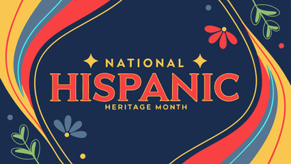 National Hispanic Heritage Month Poster with Colorful Swirls and Floral Motif, Cultural Celebration, Generative AI
