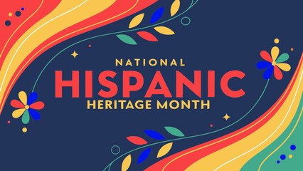 National Hispanic Heritage Month Poster with Colorful Swirls and Floral Motif, Cultural Celebration, Generative AI