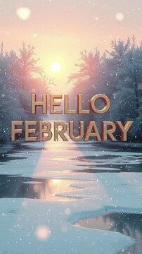 Hello february  lake with a snow covered ground