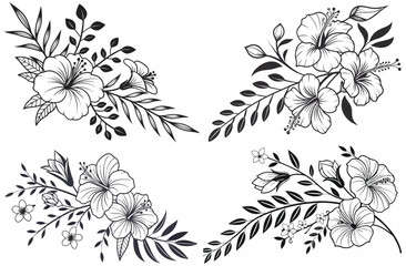 Hand-Drawn Tropical Flowers and Leaves – Botanical Vector Sketch Illustration

