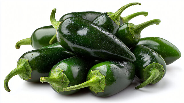 Fresh green jalapeño chili peppers in a cluster