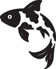 Koi fish silhouette bold black and white, Japanese pond fish minimal line style