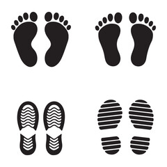 Footprint and shoe print icons set vector illustration on white background.