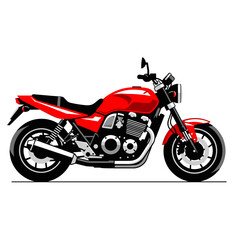 Red sport motorcycle in side profile with detailed engine, vector illustration
