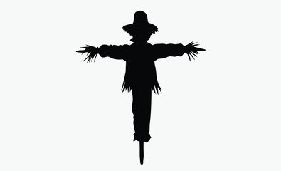 scarecrow silhouette, halloween decoration, spooky farm vector, on white background