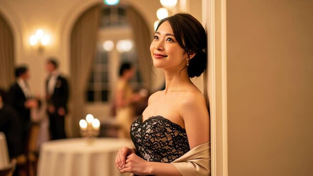 高級レストランで物思いにふける日本人女性のポートレート