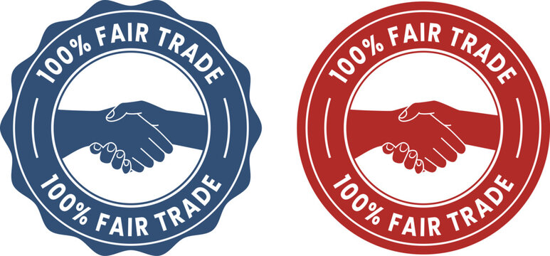 Flat Style 100% Fair Trade Seals in Navy and Red for Print and Digital Product Labels, Branding & Certification