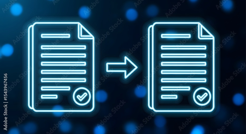 Poster secure document transfer workflow process neon sign digital asset for business