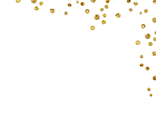 Scattered gold confetti in a corner arrangement isolated on white or transparent background