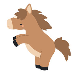 2026 Chinese zodiac sign, cute cartoon horse rearing isolated. Flat style vector illustration. Kawaii animal character. Lunar New Year, Seollal, Tet holiday card, banner, poster, design element