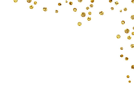 Scattered gold confetti in a corner arrangement isolated on white or transparent background