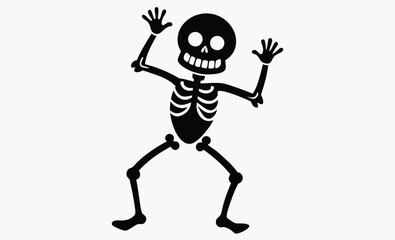 black and white dancing skeletons silhouette in funny poses, Halloween vector illustration on white background
