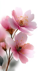 Watercolor artwork features cherry blossoms in gentle shades, evoking a serene and tranquil ambiance through soft color gradients