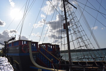 boat sailing in the harbour of the baltic sea in the morning