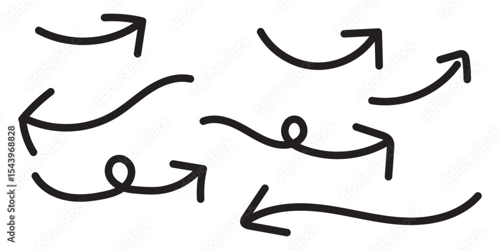 Poster set of curved hand drawn arrows collection of curved hand drawn arrows. arrow vector elements hand d