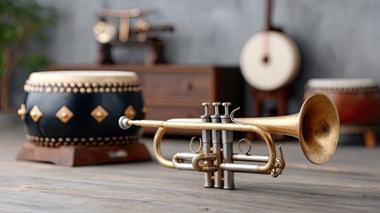 A traditional subset drum with wooden sticks and decorative cloth highlights its intricate design and cultural importance