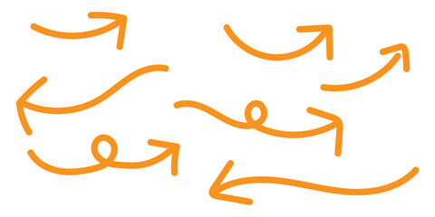 Obraz premium Set of curved hand drawn arrows Collection of curved hand drawn arrows. Arrow vector elements hand drawn arrows pen brush stroke curve arrow collection.