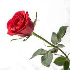 Minimalist Red Rose on the plain white background.