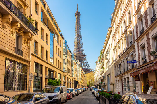 Eiffel tower and streets of Paris, France