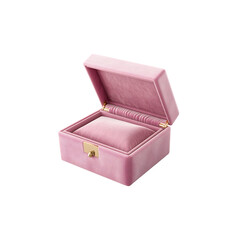 Pink velvet opened gift jewelry box isolated on a transparent background, in a PNG format