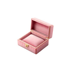 Pink velvet opened gift jewelry box isolated on a transparent background, in a PNG format