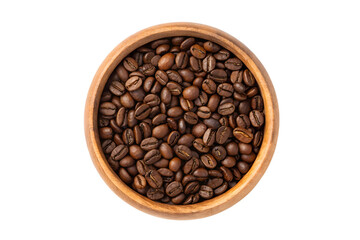 Fototapeta premium Aromatic Roasted Coffee Beans in Wooden Bowl, Top View