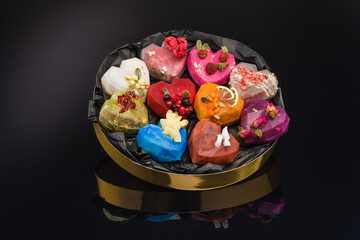 fruit berry tea in transparent balls and heart.