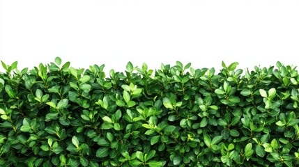 Fototapeta premium A neatly trimmed boxwood hedge segment with deep green leaves against a white background