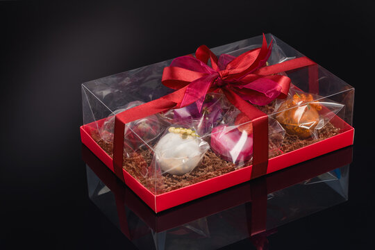 fruit berry tea in transparent balls and heart.