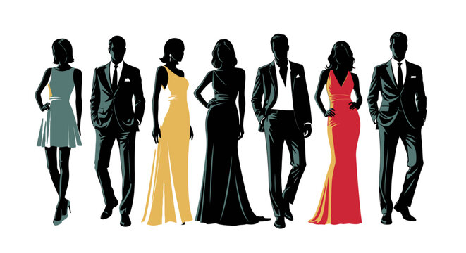 Stylish Silhouettes of Men and Women in Formal Evening Wear